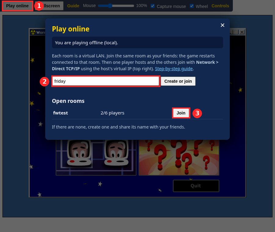 Play online panel with the room list